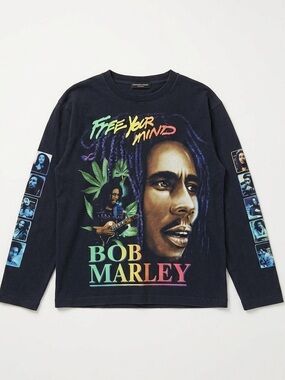 Bob Marley Rock Chang HD Graphic Long Sleeve Shirt Free Your Mind Black M